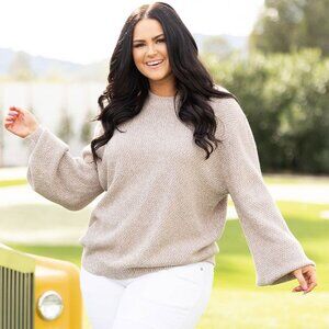 CHIC SOUL I NEW Bubble Sleeve Knit Sweater, Taupe